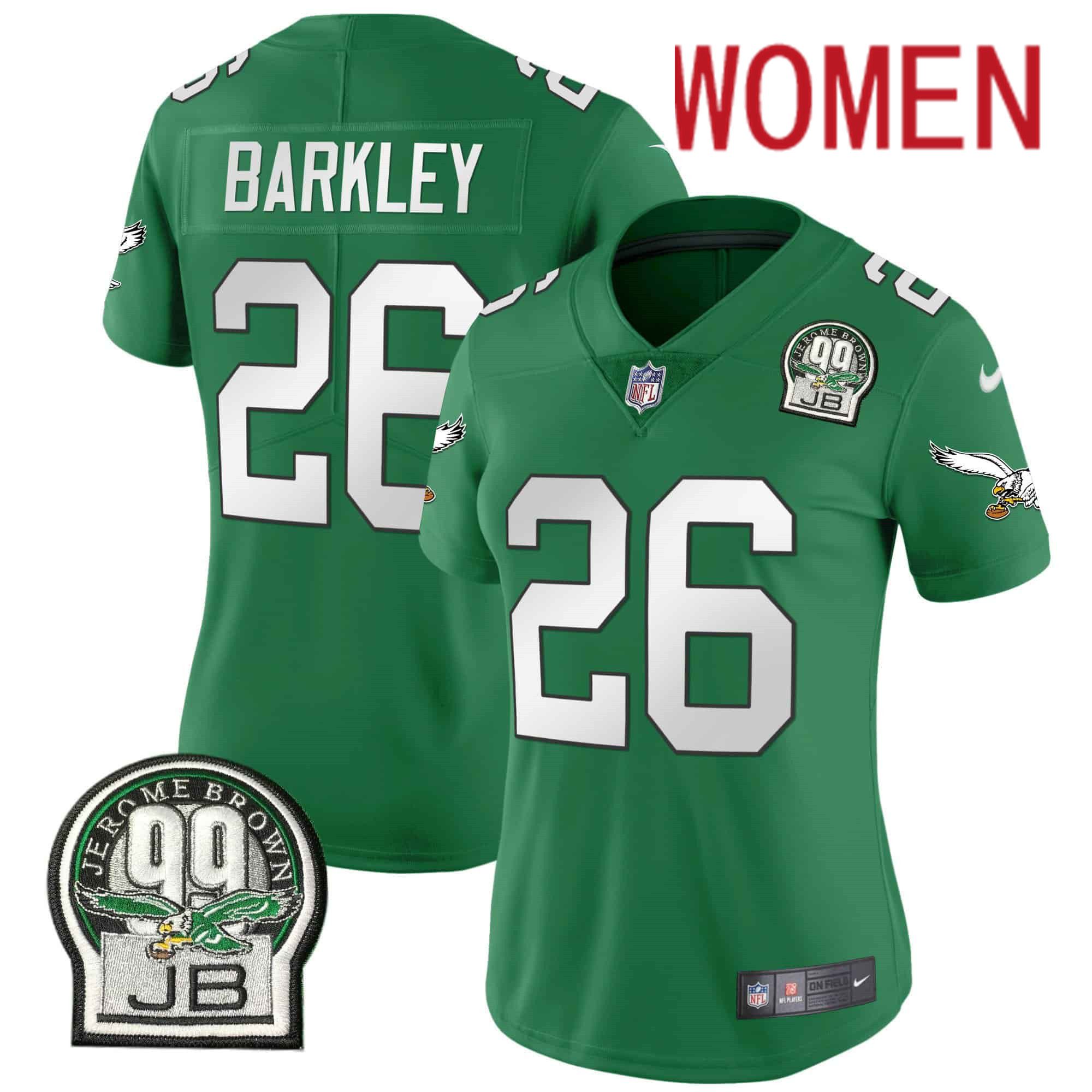 Women Philadelphia Eagles 26 Barkley Green 2024 Nike Jerome Brown Patch Alternate Limited NFL Jersey style 1